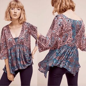 Anthropologie Floreat Valo Velvet Burnout Silk Blend Paisley blouse size small